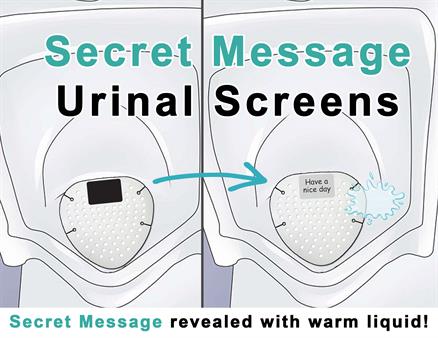 Magic Message Urinal Screens reveal a secret message with warm liquid